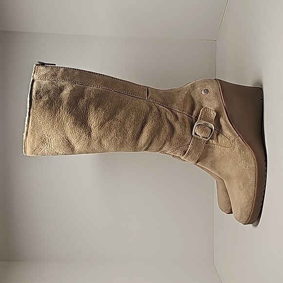 UGG Seline Boots Knee High Tall Wedge Suede Sheepskin Shearling Sand Boho 9 - Picture 8 of 16